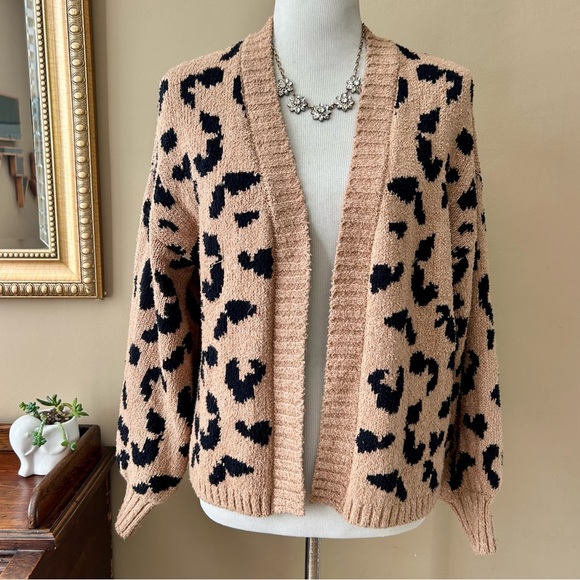 Abercrombie & Fitch Cheetah Leopard Print Chunky Knit Open Cardigan Size S - Picture 4 of 13
